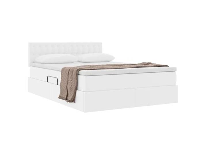 KTHLBRH Boxspringbett Reinweiß 140 x 200 cm mit Matratze Kunstleder, hydraulischer Aufbau, Lattenrost, Kopfteil im Lieferumfang enthalten