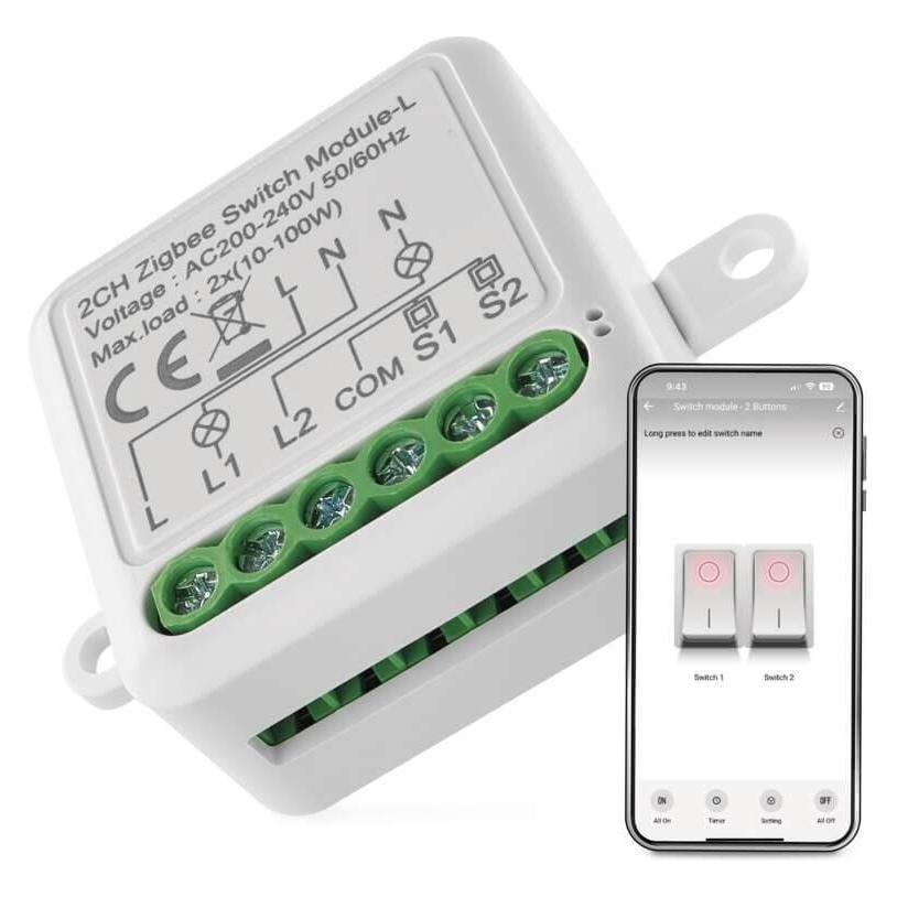 Emos GoSmart Schaltermodul IP-2104SZ, ZigBee, 2-Kanal (kein N-Draht erforderlich) (Schaltaktor) (43131704)