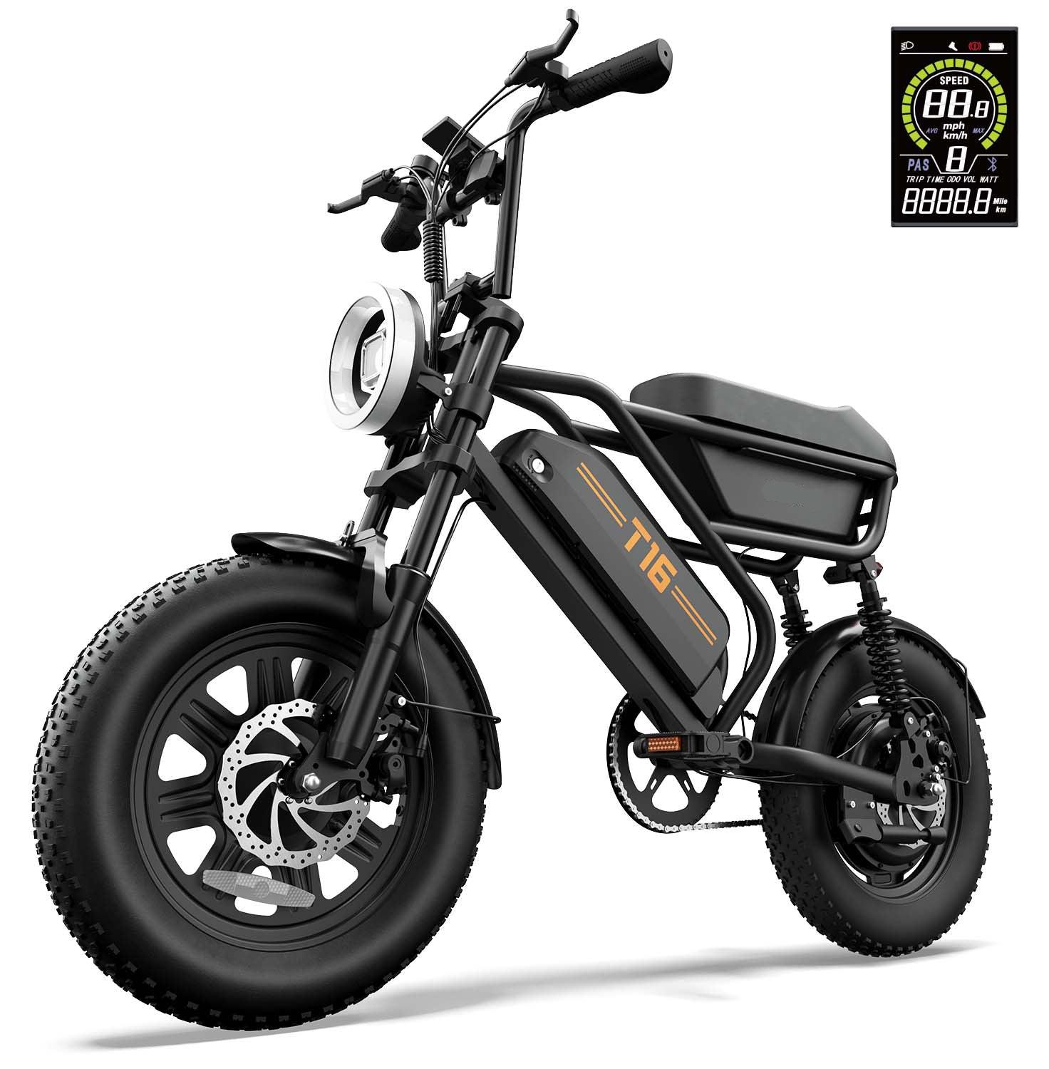 Elektrisches Fahrrad | URLIFE | T16 | 48V13Ah 16" Scheibenbremse eBike - Schwarz