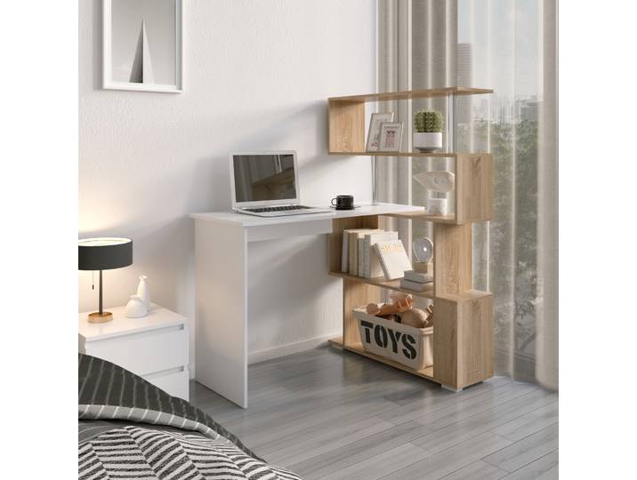 Mondeer bureau\, bureau d'angle\, bureau informatique pivotant\, blanc+marron