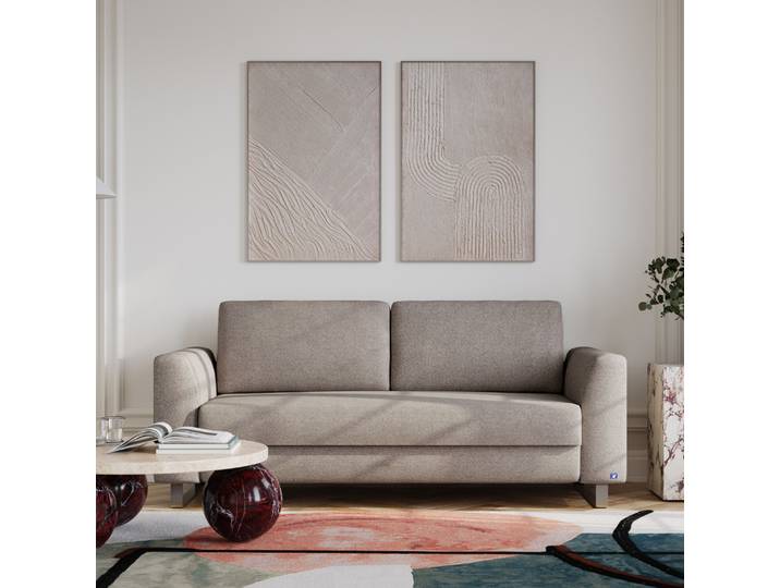 BRUNO Schlafsofa 160cm in Taupe Grau-Braun Klassik stabiles Massivholz & Boxspringkomfort