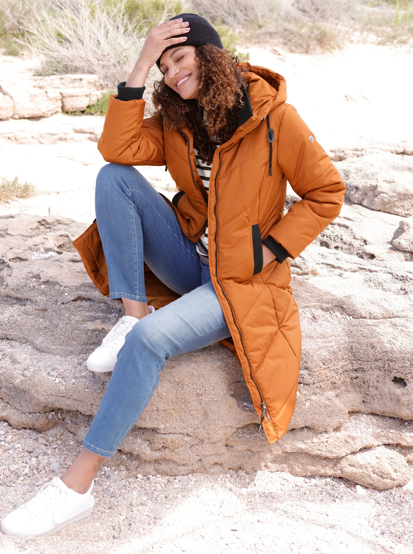 Steppmantel CASUAL LOOKS, Damen, Gr. 54, cognac, 100% Polyester, Besatz:100% Baumwolle, Mäntel Steppmantel cognac 54