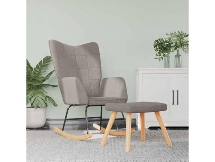 NLQMSU Schaukelstuhl mit Hocker, Taupe Gepolsterter Schaumstoff, Stahlrahmen, Holzschienen, optimaler Komfort, max. 110 kg