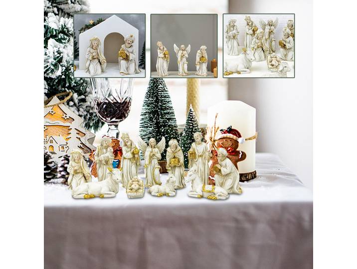 Ensemble de crèche de noël 11 pièces, scène de crèche de noël, Figurine religieuse, ornement pour église, vacances, porte de cour, maison pour enfants