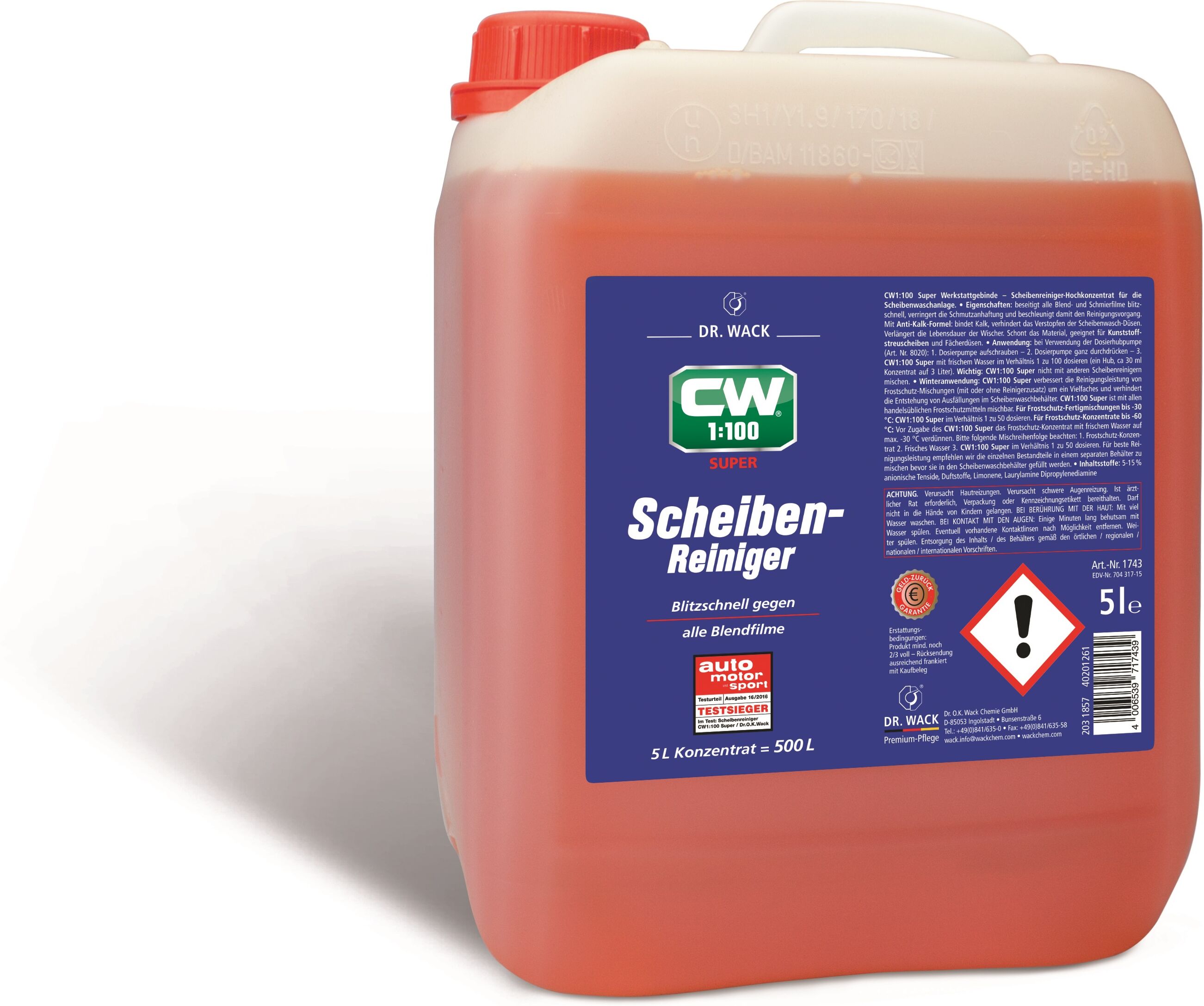 Dr. O.K.Wack Reiniger, Scheibenreinigungsanlage Super Scheibenreiniger Konzentrat [5 L] 1743 5l
