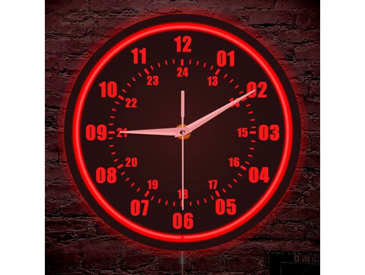 Horloge murale ronde militaire 24 heures avec néon LED, pour salon, décoration de maison moderne, cadre métallique, horloge murale éclairée