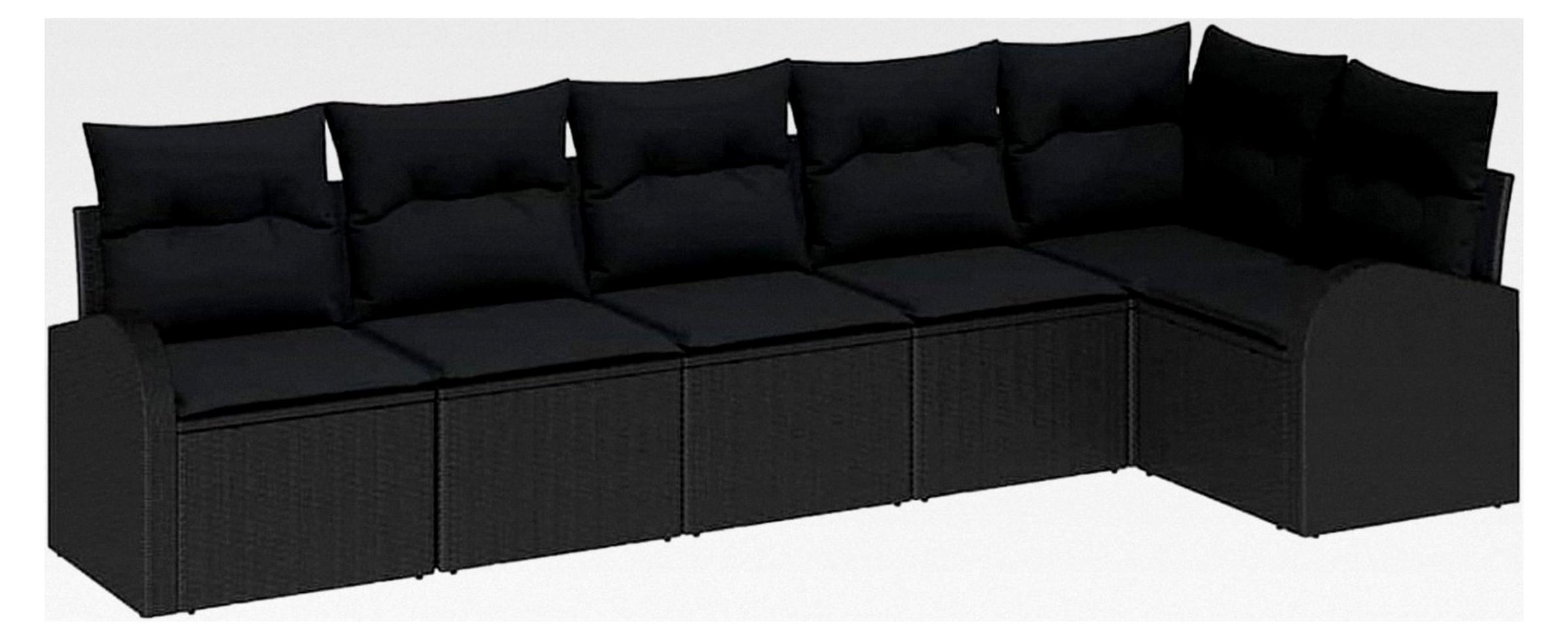 6-teiliges Garten-Sofa-Set mit Kissen Schwarz Poly-Rattan Lounge Sofa Outdoor