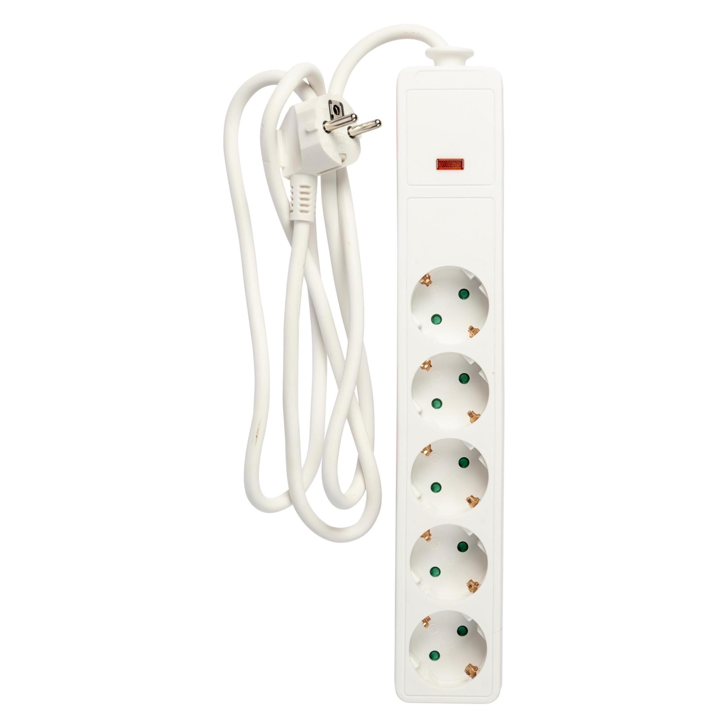 Deltaco Power outlet 5-way connector with ground and surge protection, 1.5m (5x, 1.50 m) (222999)