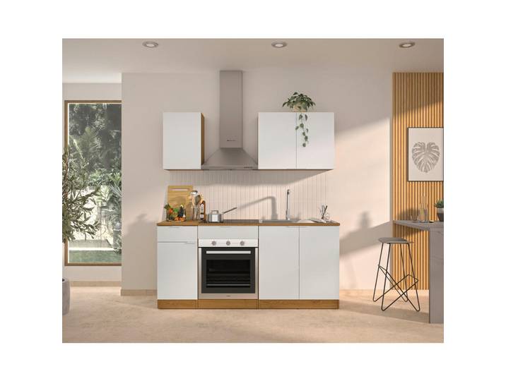 Mid.you Küchenleerblock Eden, Weiß, Eiche, Holzoptik, 1 Schublade(n) Schubladen, einzeln stellbar, 180 cm, höhenverstellbare Füße, Küchen, Küchenzeilen & Küchenblöcke, Küchenzeilen ohne Geräte