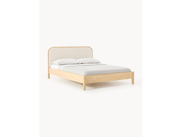 Holzbett Jones mit Kopfteil aus Bouclé