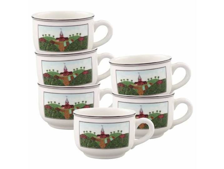 Villeroy & Boch Design Naif Teetassen 6er Set, 250 ml, Tasse mit Landschafts-Motiv, Premium Porzellan, Bunt