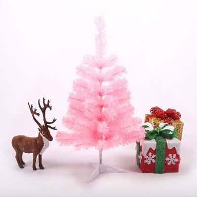 Discount Dollar Deals Christmas Tree PVC, Christmas Decoration Small Tree, Home Supplie Green Pink White Snow, Christmas Desktop Decoration pink