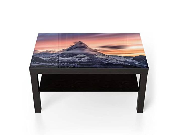 DEQORI Glastisch schwarz groß 90x50 cm Motiv Sonnenaufgang Matterhorn ausgefallener Beistelltisch aus Glas Hochglanz Couchtisch fürs Wohnzimmer moderner Couch Tisch mit Design