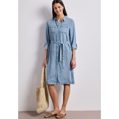 Midikleid STREET ONE, Damen, Gr. 44, EURO-Größen, Langarm, Jeans, blau (light blau soft wash), Jeans, 100% Lyocell, unifarben, comfort fit knielang, V-Ausschnitt, Bündchen, Kleider Midikleid, knielang