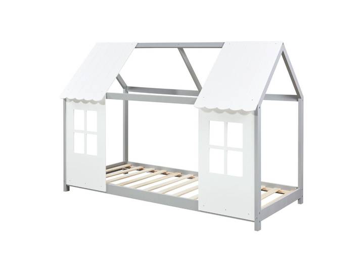 [en.casa] Hausbett Tostedt, Grau, Weiß, Holz, Holzwerkstoff, 90x200 cm, Baby- und Kindermöbel, Kinderzimmer & Jugendzimmer, Kinderbetten, Hausbetten