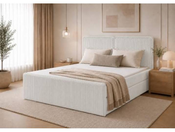 EURO-MOEBEL Boxspringbett ALIS Bett Doppelbett mit Bonell Matratze, Bettkästen (Ivory - Tilia 01, 140 x 200 cm)