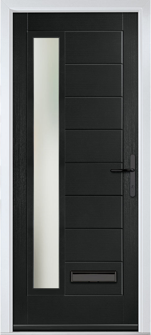 Crystal Direct Crystal GRP Front door Monza Right Anthracite Grey 890mm x 2090mm Open in Right hand Stipolytte Glass Black 89mm x 209mm