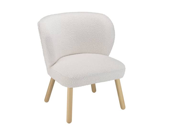 Fauteuil en tissu bouclette blanc pieds en bois