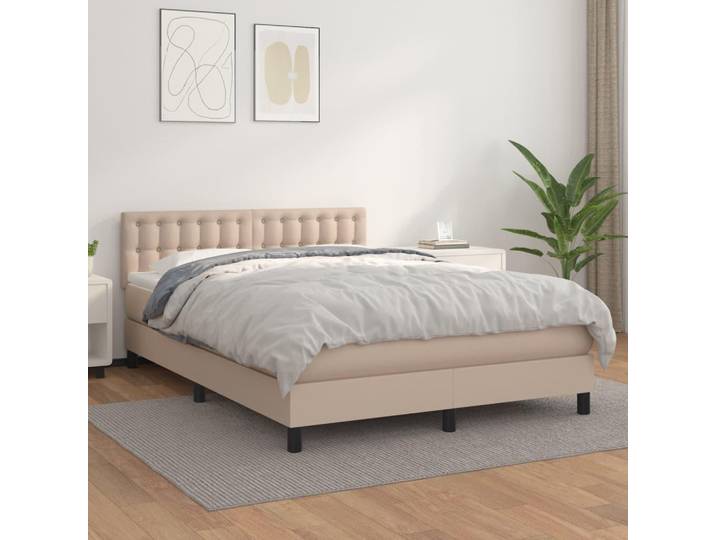vidaXL Lit Boxspring Matelas Marron Cappuccino 140x190cm Similicuir