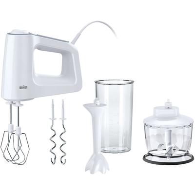 BRAUN Handmixer "MultiMix 3 HM 3135 WH - 500W, 5 Geschwindigkeiten + Turbo, Pürierstab", weiß, B:7,5cm H:16cm T:21cm, Mixer, Vertiklae Motorausrichtung für weniger Kraftaufwand, Zerkleinerer