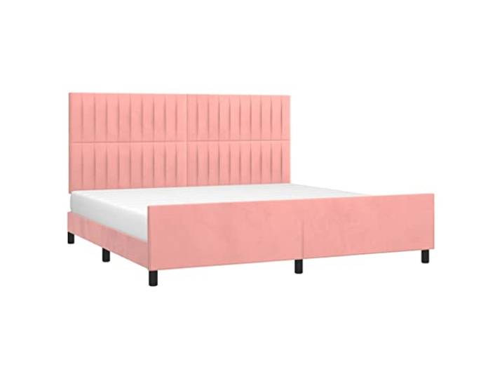 KTHLBRH Bettgestell mit Kopfteil Rosa 200 x 200 cm aus Samt Höhenverstellbar, Latten aus Sperrholz, robuste Beine, weicher Samt, Rückenunterstützung