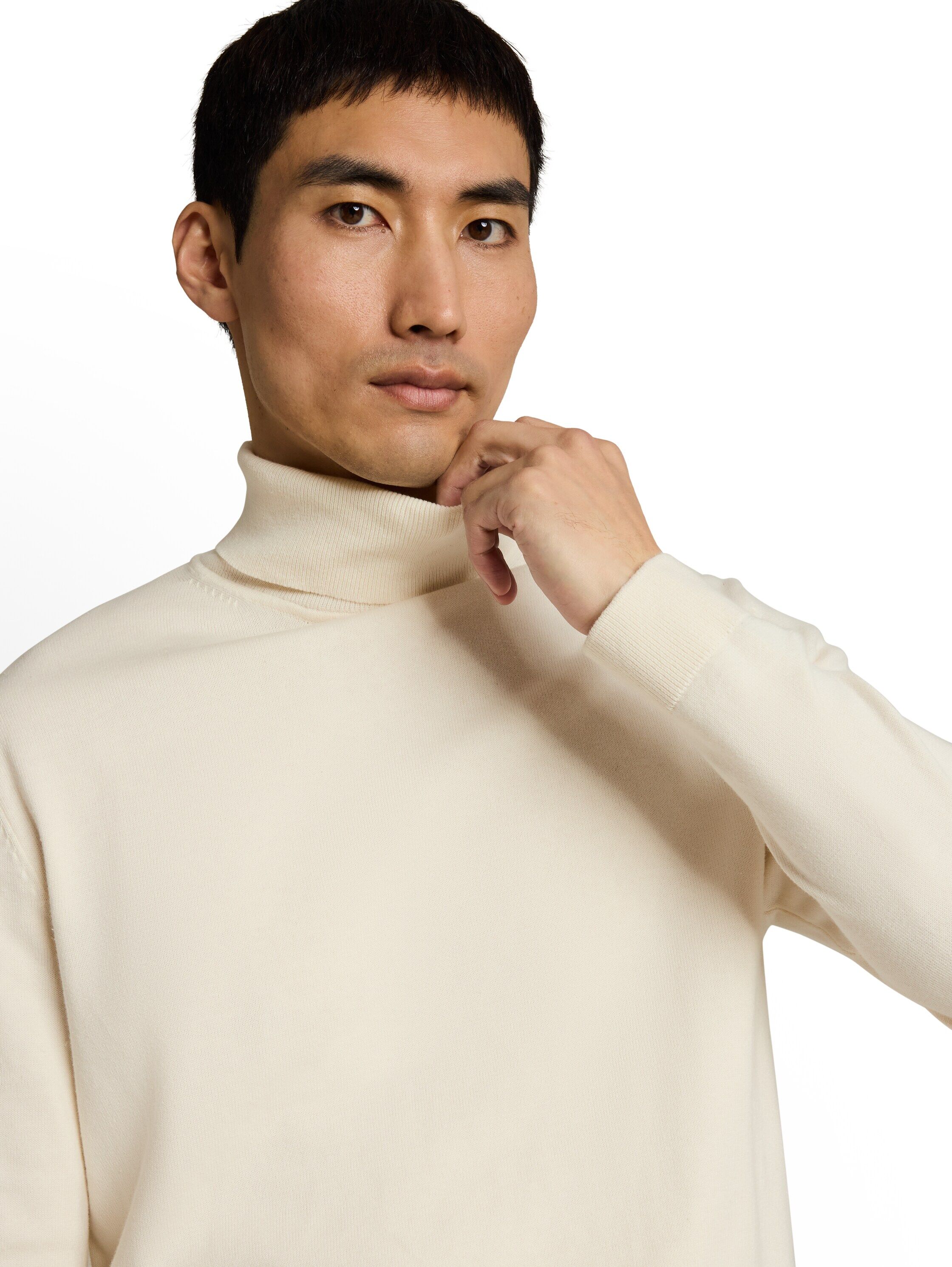 Rollkragenpullover TOM TAILOR, Herren, Gr. XL, beige (gardenia weiß), Strick, Obermaterial: 100% Baumwolle, regular fit hüftbedeckend, Rundhals, Flachstrickbündchen, Pullover Rollkragenpullover, im Strick-Design gardenia weiß XL