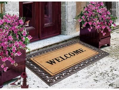 "A1 Home Collections Welcome Rubber And Coir Classic Paisley Border Extra Large Double Doormat, 30""X48"""