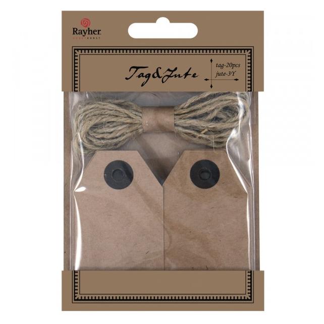 Rayher 57804000 Tags and Jute, 4,5x7,5cm, SB-Btl 20Stück (20x) (57804000)