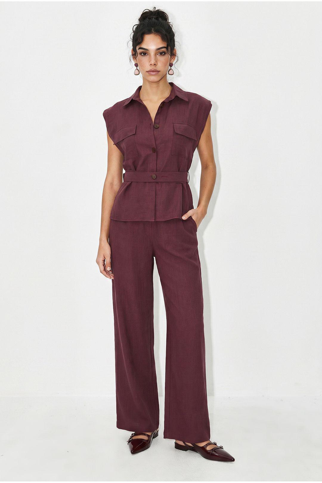 Geknotete ärmellose Bluse und weite Hose Set