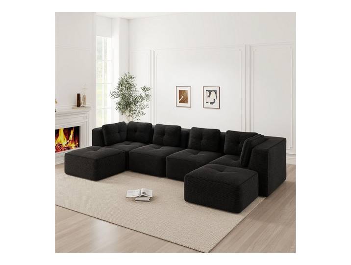 Odikalo Sofa Ecksofa Schlafsofa Modulares Sofa, Cord, U-förmiges Sofa mit Ottomane, tiefes Schlafsofa, rutschfestes Design, keine Montage erforderlich
