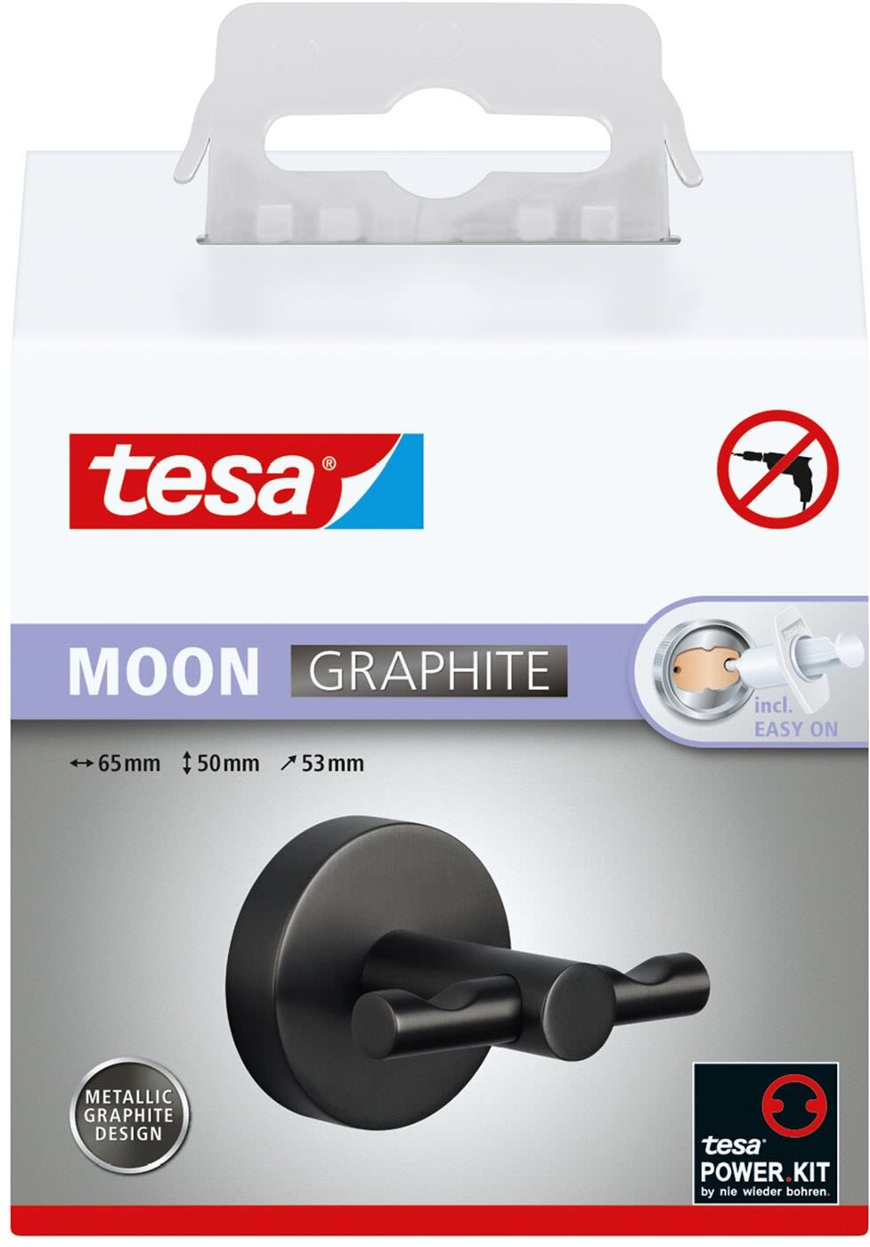 tesa MOON GRAPHITE Doppel-Handtuchhaken, Accessoires, 40594-00000-00, grafit - grafit
