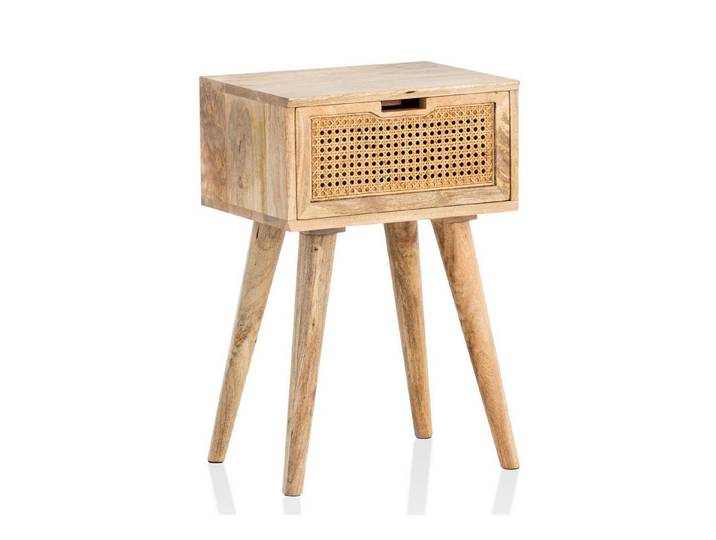 furnicato Nachttisch Nachtschrank Vollholz 40x60x30 cm Hellbraun, Wiener Geflecht Nachtkonsole mit herausnehmbarer Schublade