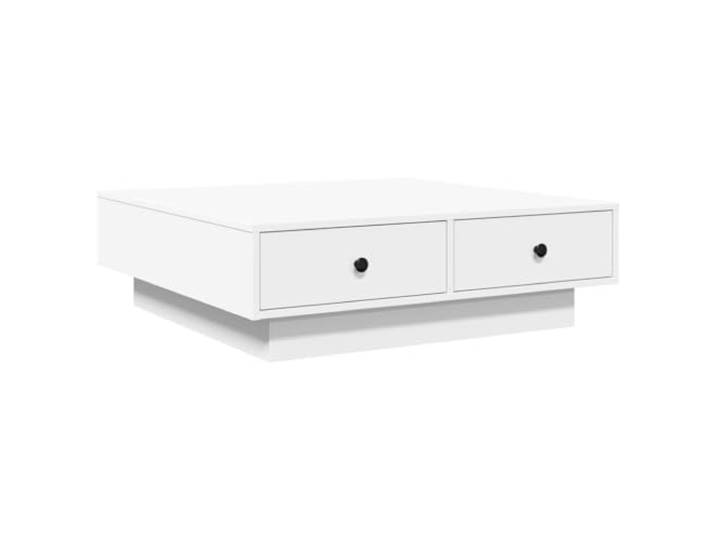 Favemtsl Couchtisch Weiß 90x90x28 cm Holzwerkstoff Beistelltisch Stilvoller niedriger Wohnzimmertisch in Weiß aus robustem Holzwerkstoff mit Stauraum und eleganten Metallknäufen.