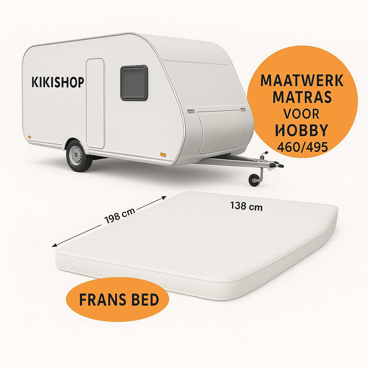 Maatwerk koudschuim matras voor Fransbed Hobby Caravan 460/495, hoogte: 16 cm