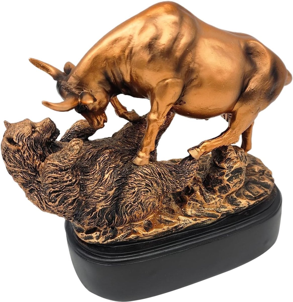 Stier en Beer Beeld voor Bureau Decoratie - Symbolisch Financieel Decor - B/D/H: 24 x 26 x 12 cm