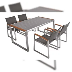 DELUKE Garten-Sitzgruppe ANDY 5tlg. - Kunststoffgeflecht, Hellbraun | Gartenmöbel-Set Gartengarnitur Garten-Essgruppe mit Stühlen und Esstisch