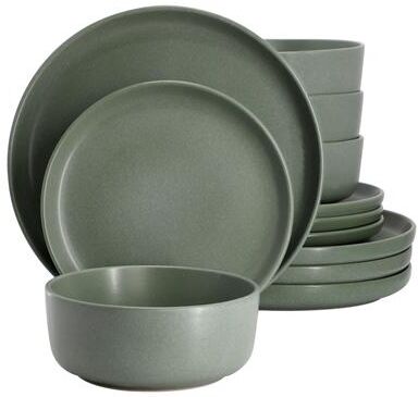 Soho Lounge Bryant Park 12 Piece Reactive Stoneware Dinnerware Set in Sage Green