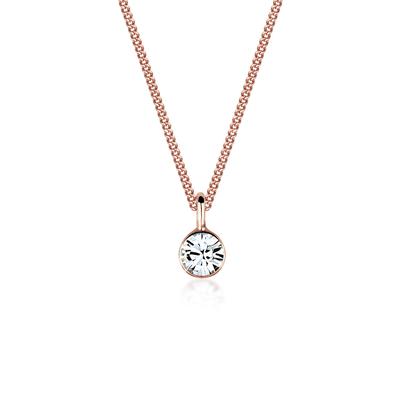 Silberkette ELLI "Halskette Vergoldet mit weißen Kristall Anhänger" Gr. 45, rosa (rosegold), Halsketten, Damen, mit Stein, Silber 925 (Sterlingsilber), Silberkette
