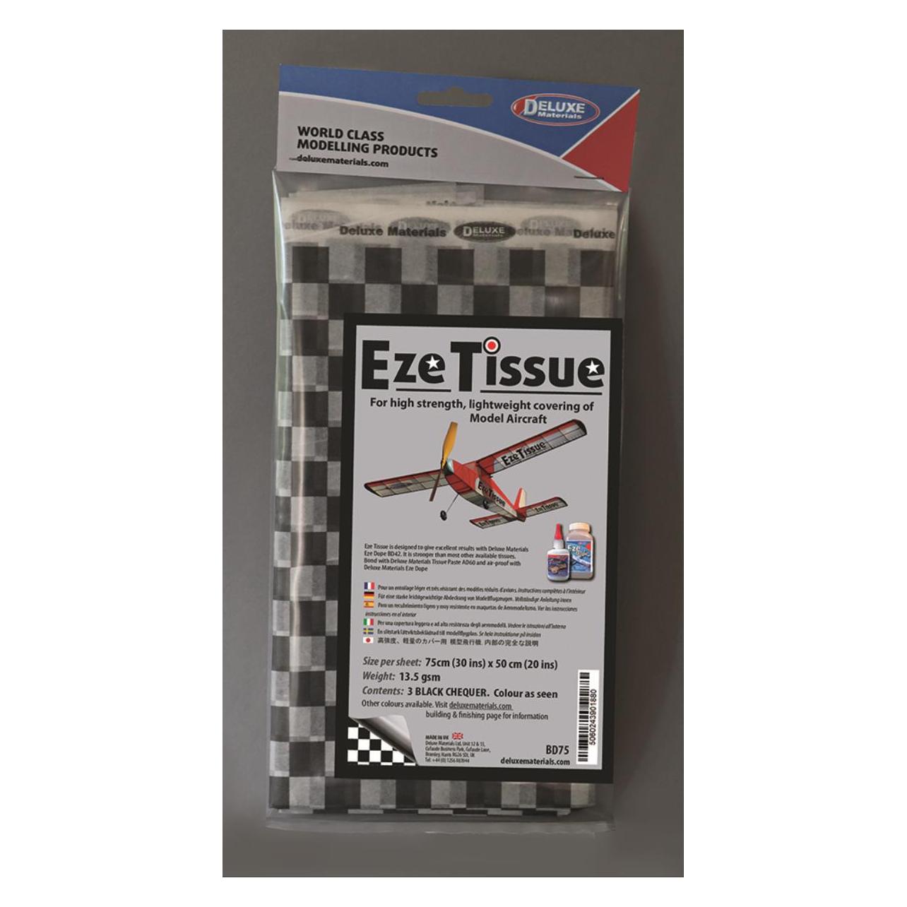 Deluxe Materials eze tissue schwarz karo bespannpapier 75x50cm 3stk. ab 14 g/m² (BD75)