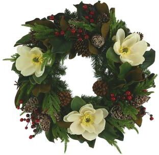 Creative Labs "29"" Christmas Holiday Evergreen Wreath with Magnolias, Pinecones and Berries"