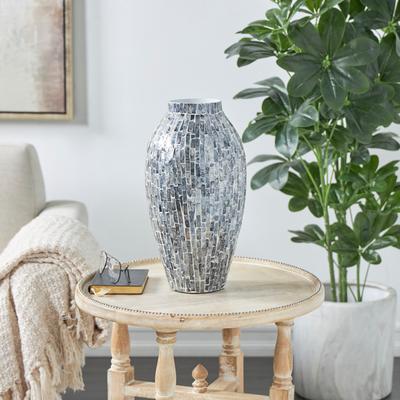 ARCILLA ELEMENTAL Gray Mother of Pearl Shell Handmade Mosaic Inspired Decorative Vase