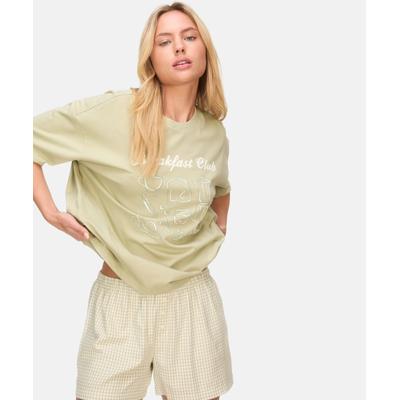 Pyjama HUNKEMÖLLER "Pyjama Set with Short and T-shirt", Damen, Gr. XS, beige (grün), 50% Baumwolle, 50% Viskose, Homewear-Sets Pyjama