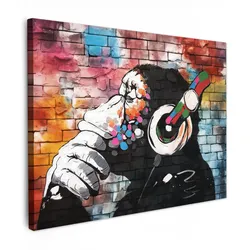 LEINWANDBILD Affe - Graffiti - Musik Wandbilder 80x60 cm
