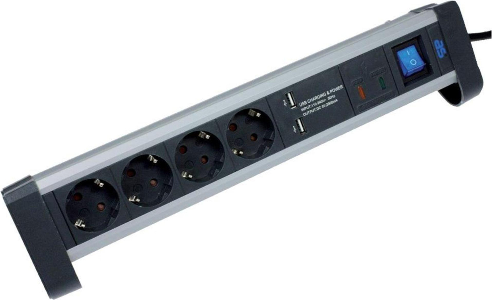 as-Schwabe ALUX 10-voudige stekkerdoos met 1,5 meter kabel, zwart