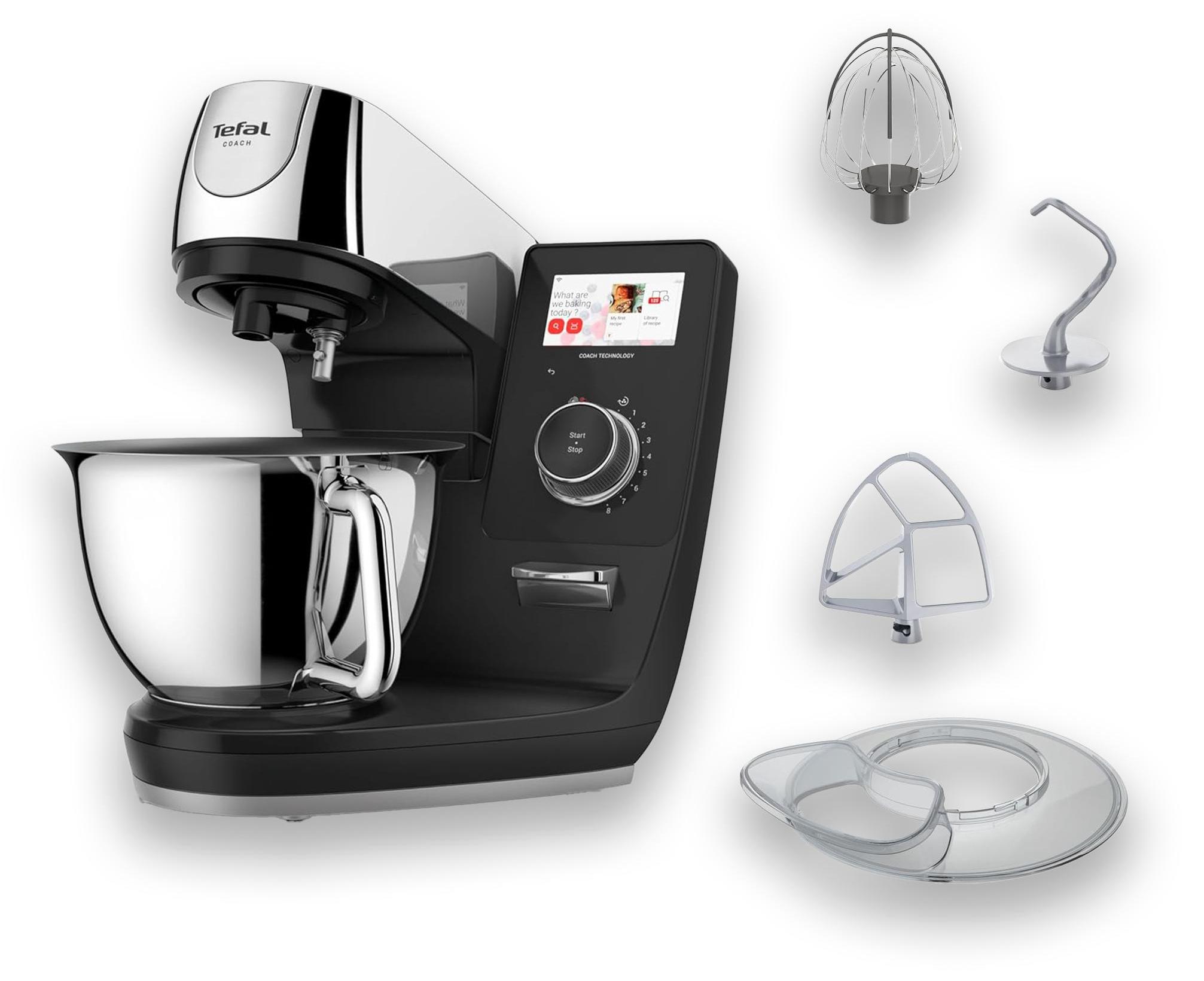 Tefal I-Coach Touch + I-Coach Touch +,Küchenmaschine mit integrierter Waage, 25 Automatikprogramme, Step-by-Step Rezepte, 5,5 l, Schwarz, Silber, Tasten, Drehregler, Touchsteuerung, Schlagen, Kneten, Mixen, Rührer, 2,7 kg, 1,8 kg