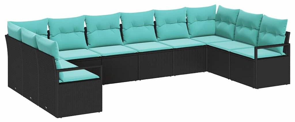 vidaXL Bankset 10 stuks zwart Polyrotan met afneembare hoezen