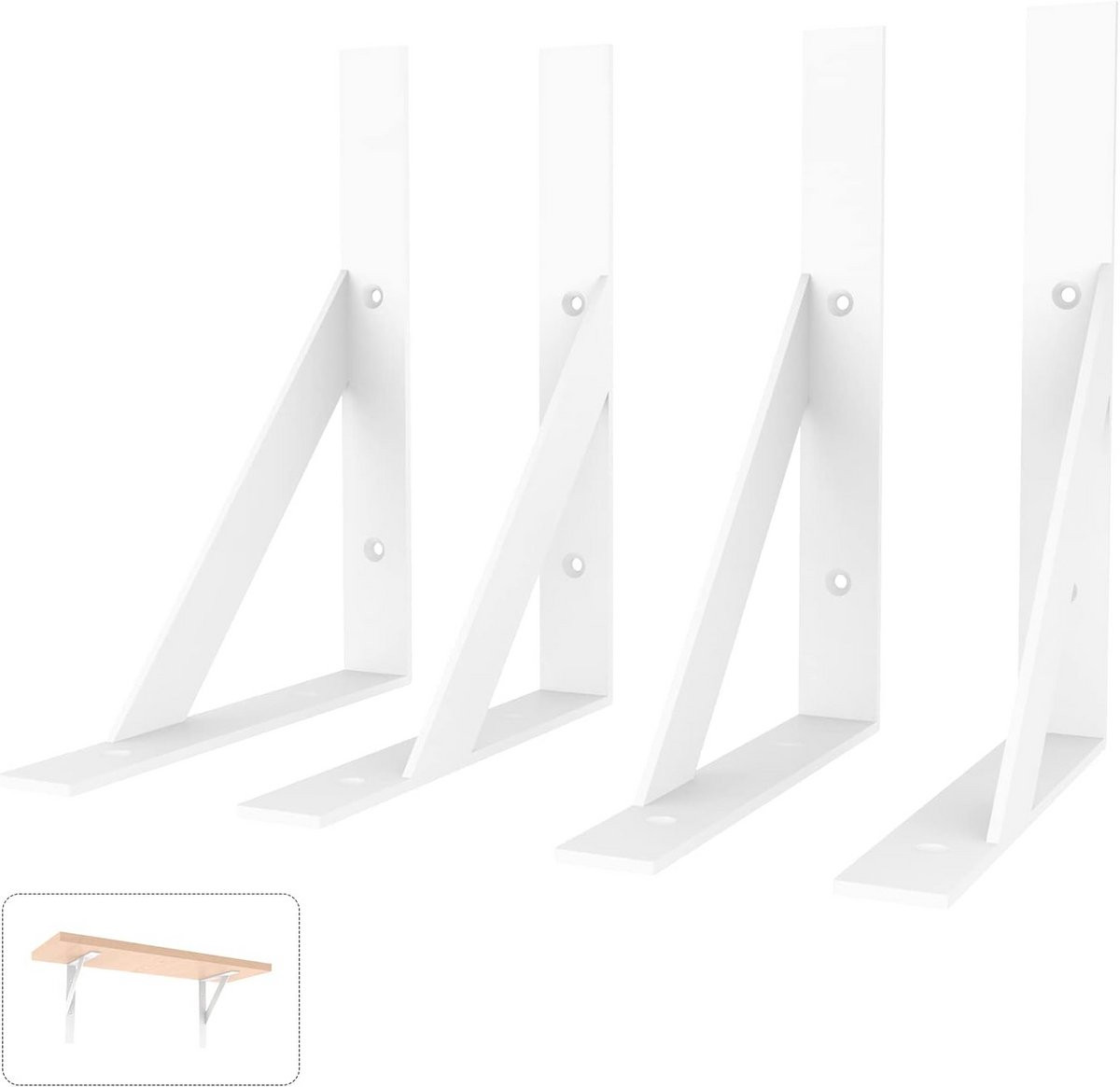 Set van 4 Heavy Duty Plankdragers Wit 20x25 cm Hoeksteunen