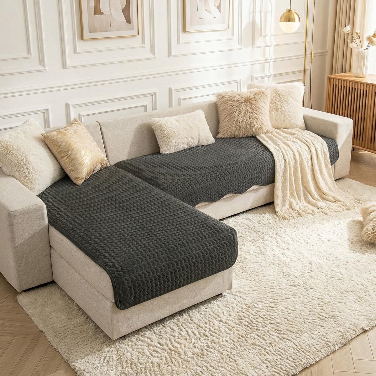 Elzusha Sofa Slipcover Set van 2 stuks in Ribbel Velours