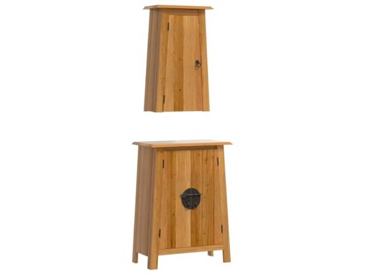 POUFGDR Badezimmermöbel-Set, 2-teilig, massives Kiefernholz Wandschrank, Griffe aus Metall, wesentliche Aufbewahrung, optimierter Bodenraum, Naturholz