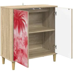 vidaXL, Kommode + Sideboard, Miley (Rosa Palmenprint) (33 x 69 x 75 cm)